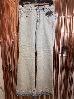 Dollhouse Light Wash High-Rise Button-Front Flare Jeans